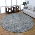 Hand Tufted Wool ECO-Friendly Area Rugs - 8'x8', Round Shape, Dark & Blue, Solid Plain Design, High Pile Thick Handmade Anti Skid Area Rugs for Living Room, Bed Room (KWC111)