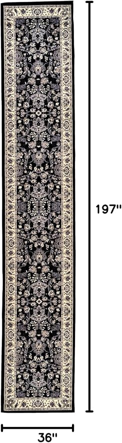 Rugs.com Yasmin Collection Rug – 16 Ft Runner Black Medium Rug Perfect for Hallways, Entryways
