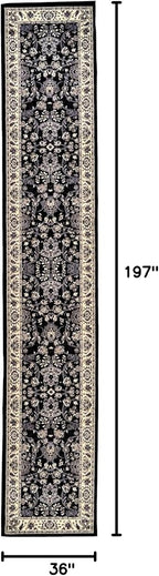 Rugs.com Yasmin Collection Rug – 16 Ft Runner Black Medium Rug Perfect for Hallways, Entryways