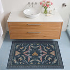 Dark Blue 2x3 Small Rugs for Bathroom Non Slip, Washable Vintage Boho Insect Rug for Kitchen Floor, Entryway Indoor, Powder Room, House Decor Aesthetic, Low Pile Non Slip Carpet