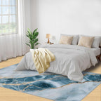 6x9 Abstract Marble Living Room Rug - Blue-White-Marble Bedroom Carpet, Luxury Stone Pattern Classroom Rug for Carpet Boy Bedroom Office Nursery Hardwood Home Decor