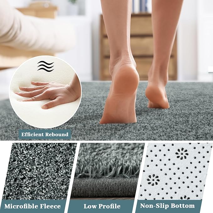 HQAYW 7x10 Large Area Rugs for Living Room Bedroom, Modern Thickened Memory Foam Soft Rug, Low Pile Minimalist Washable Non Slip Carpets for Kids Girls Boys Nursery Dorm Home Decor, Grey Green