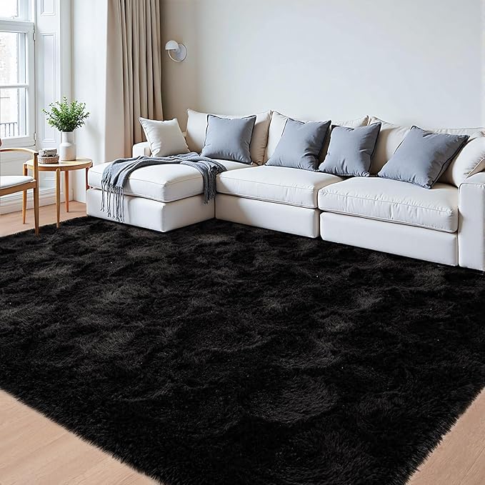 Beglad Soft Fuzzy Area Rugs for Living Room, Modern Minimalist Style Fluffy Rugs, Non-Slip Indoor Carpet Rugs for Kids Room, Bedroom, 6x9, Black