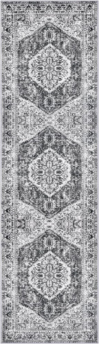 KOZYFLY Runners for Hallways 2x8 Ft Washable Kitchen Runner Rug Boho Runner Rug for Entryway Indoor Printed Faux Floor Carpet Runner for Bedroom Kitchen Hall, Grey