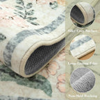 Wonnitar Floral Round Rugs 6ft, Boho Large Machine Washable Circle Rug, Low Pile Soft Flower Botanical Print Beige Round Carpet for Living Room Bedroom Dorm Sunroom