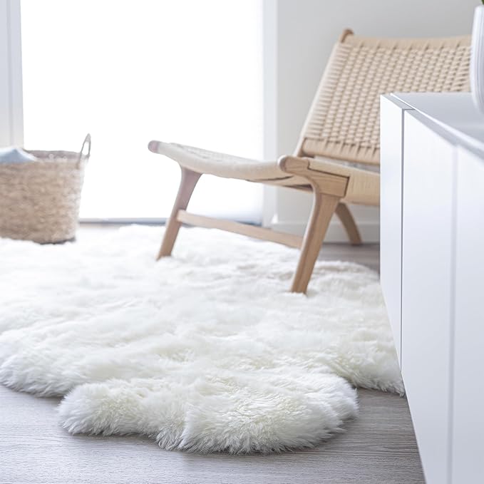 Real Sheepskin Rug 4x6 ft | Sheepskin Rugs for Living Room and Sofa | Bedside Rugs for Bedrooms | Large Fluffy Rug is Breathable & Heat-regulating in Color White