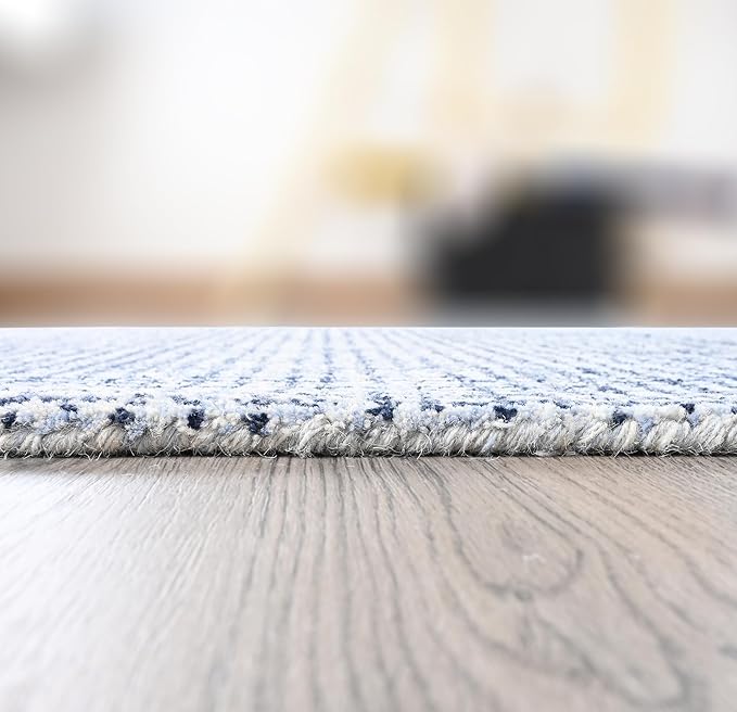Hand-Tufted 100% Wool Pile Area Rug – Geometric Textured Grid Check Pattern – Thick and Durable Floor Carpet for Bedroom, Living Room, Kids Room, and Dining Area (Navy Blue, 10' x 14')