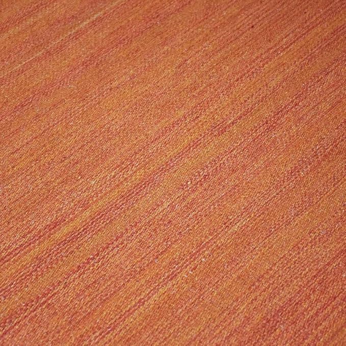 Rugsotic Carpets Hand Woven Flat Weave Kilim Wool ECO-Friendly Area Rugs - 8'x8', Square Shape, Dark Orange Color, Solid Plain Design, Low Pile Handmade Rugs for Living Room, Bed Room (D00111)