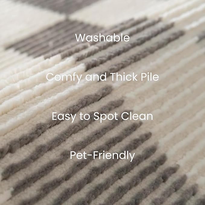 Revival Rugs Gambit 3'x9’ Checkered Rug Machine Washable Runner Rug for Hallway Entryway - 100% Recycled Oeko-TEX Certified, Medium Pile, Gray, Beige