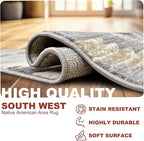 YHSF South West Native American Rug Ritz – Native Tribal American Indian Inspired Rug - Living Room, Bedroom, Hallway, Entryway & High Traffic Area Rugs Washable - Soft - Light Grey, 8 Feet x 10 Feet