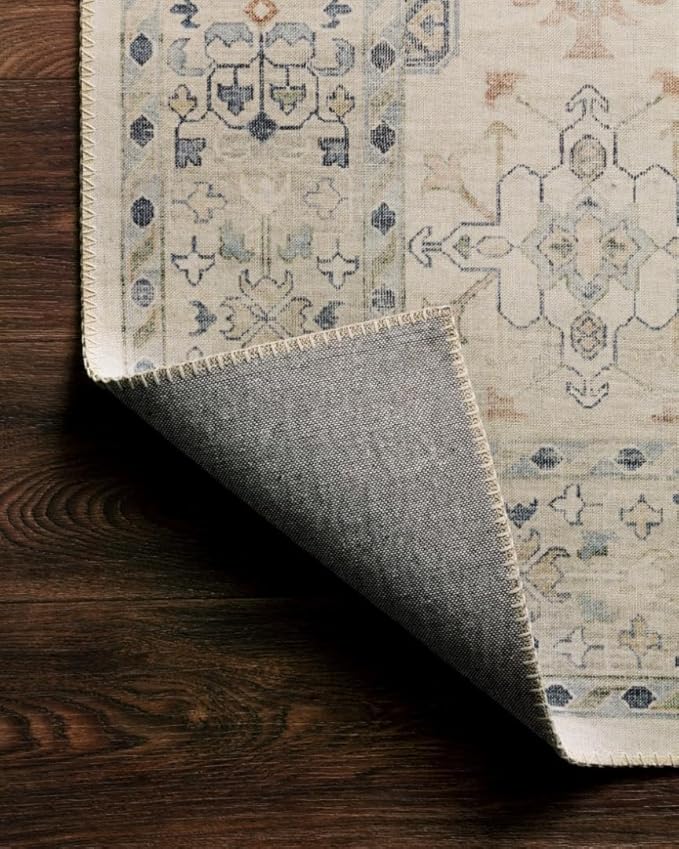 Loloi II Hathaway Collection HTH-05 Steel/Ivory 7'-6" x 9'-6" , .25" Thick, Runner Rug, Soft, Durable, Printed, Modern, Low Pile, Non-Shedding, Easy Clean, Living Room Rug