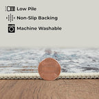 GLN Rugs Contemporary Collection - Machine Washable Area Rug, Contemporary Washable, Non Slip, Low Pile Chenille Rug, Living Room, Bedroom, Kitchen Rug (8' x 10' White/Grey/Blue/Brown)
