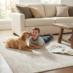 Garvee 8x10 Area Rug for Bedroom Washable Kids Room Rug with Rubber Backing, Stain Resistant Modern Solid Rugs Non Shedding Low Pile Contemporary Carpet for Living Room, Dining Room, Beige