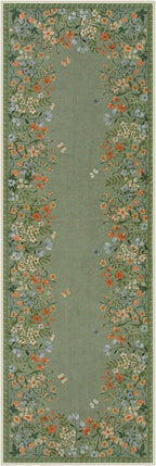 Wonnitar 2x6 Runner Rug for Hallways, Green Floral Bathroom Rugs Non Slip Washable Kitchen Runner, Low Pile Soft Botanical Runner for Girls Bedroom Laundry Room Bedside (Green,2'x6')