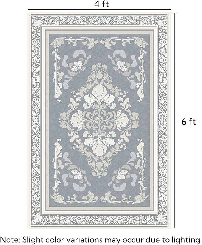 SOULFUL Medium Pile 4x6 Rugs for Living Room - Soft Foot Feel Area Rug - Greige Boho Floral - Washable Non-Slip - Perfect for Bedroom Kids Room Under Dining Table Office