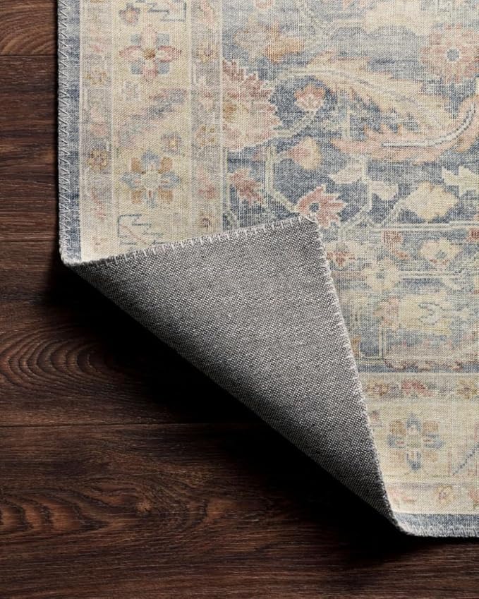Loloi Hathaway Collection HTH-02 Denim/Multi 3'-6" x 5'-6", .25" Thick Accent Rug, Soft, Durable, Printed, Modern, Low Pile, Non-Shedding, Easy Clean, Living Room Rug