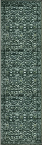 Vintage Floral 2x7 Runner Rug, Dark Green Washable Kitchen Runner Rug Non-Slip Hallway Rug Runner Boho Super Soft Thin Printed Faux Wool Carpet for Entryway Bedroom Laundry Room Indoor