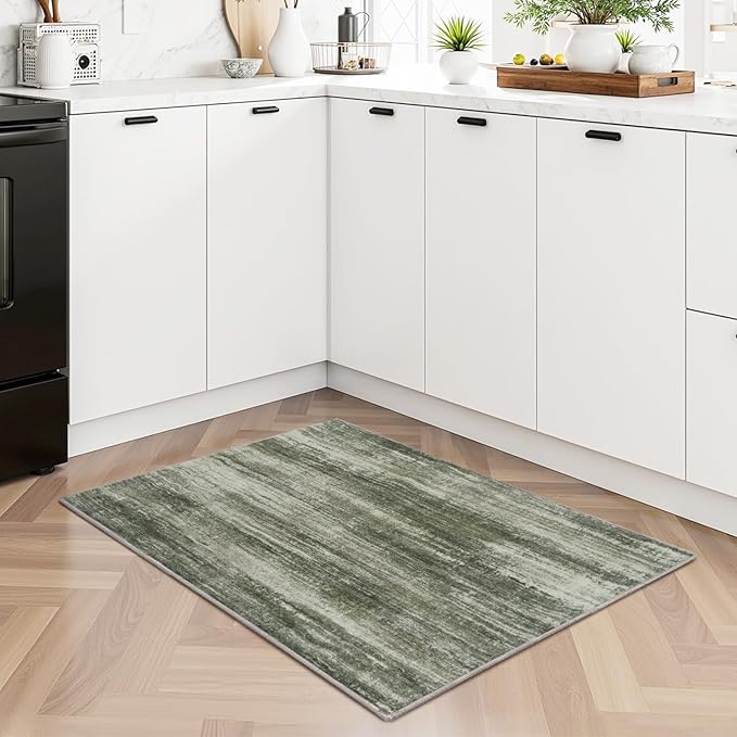 PADOOR Modern Abstract Entryway Rug - 2x3 Washable Rugs Non-Slip Door Mat, Ultra Soft Low Pile Floor Rugs Doormat for Entrance Front Door Indoor Green