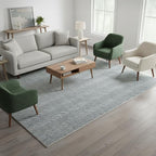 Modern Herringbone Chevron Collection Handcrafted Wool Area Rug - Durable, Zigzag Pattern, for High Traffic, Contemporary Design for Living Room, Bedroom, Dining Room Decor (Denim Blue, 6' x 8')