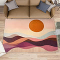 Boho Sun Area Rugs 5x6ft, Minimalist Line Rugs for Kids Bedroom, Geometric Solar Office Rug Low Pile are Not Stumbling Foot for Living Room End Table Nursery