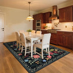 6x9 Area Rug, Floral Rugs for Living Room, Stain-Resistant Washable Bedroom Rug, Non-Slip Area Rugs for Dining Room Under Table, Indoor Carpet for Home Office (6 x 9 Black)