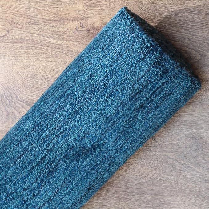 Rugsotic Carpets Hand Knotted Gabbeh Wool 2'6''x10' Runner Rug Solid Blue L00111