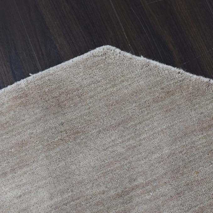 Hand Knotted Loom Wool ECO-Friendly Area Rugs - 8'x8', Octagon, Beige Color, Solid Plain Design, High Pile Thick Handmade Anti Skid Area Rugs for Living Room, Bed Room (L00111)