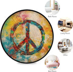 Boho-Style Peace Sign Round Rug Soft, Washable, Non-Slip for Home Decor. Ideal for Bedroom, Entryway, Living Room. Indoor/Outdoor Use.