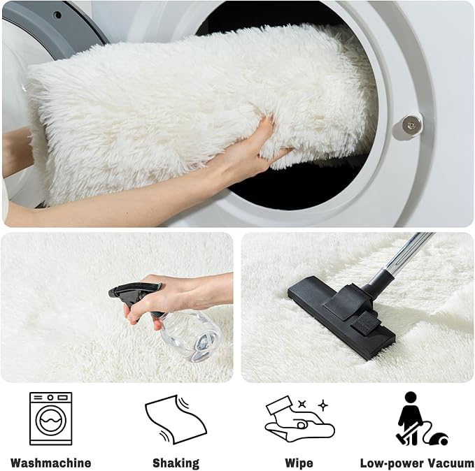 Small Rugs for Bedroom, Cream White Fluffy Shag Rug, 2x3 Ft Small Throw Rug, Soft Fuzzy Shaggy Bedside Rug for Indoor Home Decor Aesthetic