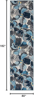 Rugshop Gray Large Floral Non-Slip Runner Rug Fade Resistant for Hallway, Entryway and Kitchen, 2'7" x 6'