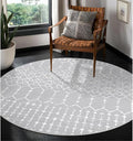 Lahome Moroccan 5Ft Round Rug Machine Washable Round Bedroom Carpet Grey Non-Slip Throw Circle Rugs for Living Room Low-Pile Large Round Rug, Modern Geometric Print Carpet for Office Dining Room