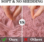 Soft Fluffy Area Rug for Bedroom, Blush Pink Fuzzy Shaggy Oval Throw Rugs for Bedside, Non-Slip Cozy Plush Shag Carpet for Girls Kids Room Nursery Dorm Living Room, 2.6 x 5.3 Feet