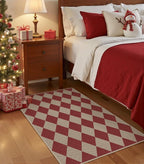 Easy Jute Checkered Christmas Rug, 2x3 Modern Red Xmas Indoor Outdoor Doormat, Washable Non-Slip Neutral Small Kitchen Rug Farmhouse Diamond Throw Rugs for Entrance Bedroom Bathroom