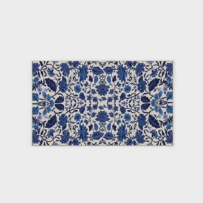 EVERGRACE Area Rugs for Living Room 3x5, Boho Floral Faux Wool Indoor Outdoor Rugs, Washable Rugs for Bedroom Entryway Dining Room Hallyway, Low Pile Floor Mat Carpet for Home Decor, Celtic Blue