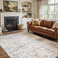 Area Rug 5x7 Washable Rug Grey and Beige for Living Room, Dining Room, Bedroom, Large Carpets, Non Slip & Non-Shedding Low Pile Vintage Print Rug for Home Office Decor