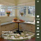 jinchan Elora Floral Corner Rug for Entryway Washable Kitchen Rug Vintage Romance Design Non Slip Quarter Circle Lightweight Low-Pile Throw Carpet for Playroom Reading Nook Nursery, 4ft Radius, Green