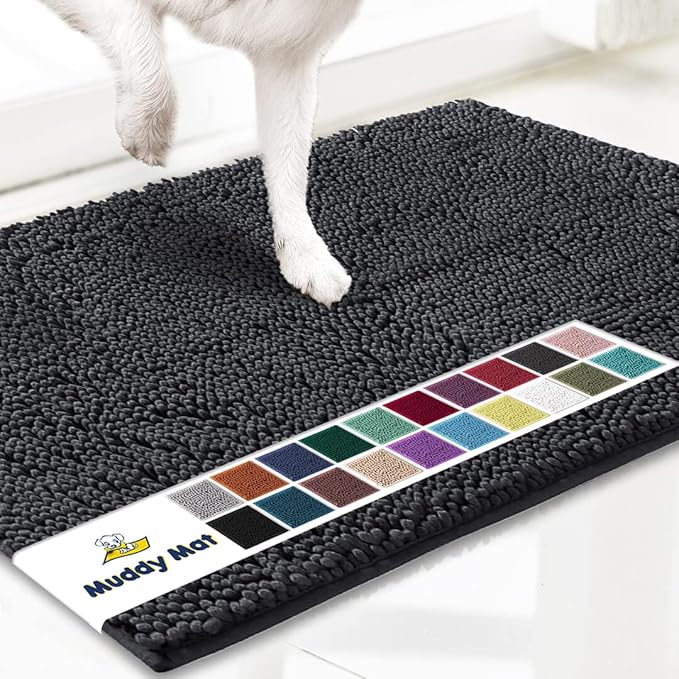 Muddy Mat® | Super Absorbent Door Mat Indoor, Microfiber Quick Dry Chenille Entryway Rug, Non-Slip Front Door Mat, Indoor Mats for Entryway, Machine Washable Pet Rug, Charcoal 24" x 96"