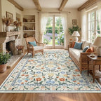 8x10 Washable Floral Distressed Rug, Vintage Farmhouse Area Rug for Living Room, Non-Slip Low Pile Soft Carpet for Nursery Bedroom Dining Room Home Office, Green