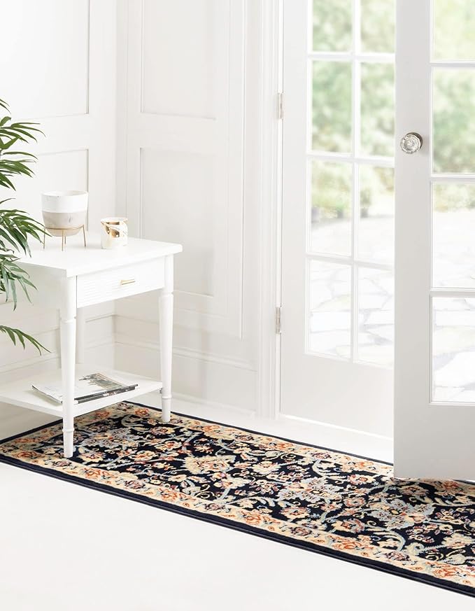 Unique Loom Sialk Hill Collection Area Rug - Washington (2' 7" x 10' Runner Navy Blue/Cream)