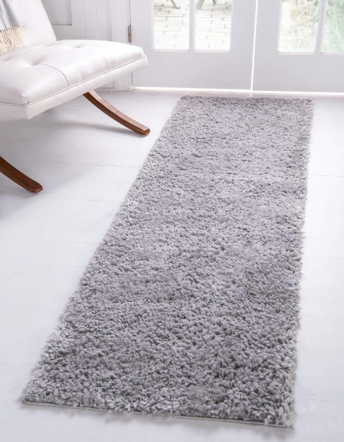 Unique Loom Davos Shag Collection Area Rug - Solid (2' 2" x 6' 9" Runner, Sterling)