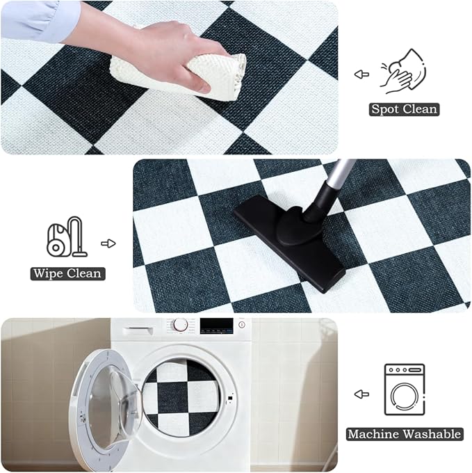 Vasofe Checkered Jute Kitchen Rug, 2x3 Black and White Rugs Indoor Outdoor Front Door Mat Non Slip Washable Area Rugs, Farmhouse Non Shedding Low Pile Floor Carpet for Entryway Porch Doorway