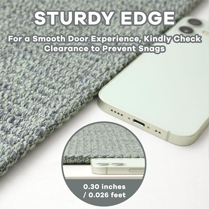 EARTHALL Washable Area Rugs 6x9 Ft Non Slip Living Room Rugs Cotton Rubber Backed Dining Room Rug Braided Bedroom Rugs Indoor Outdoor Floor Carpet for Living Room, Bedroom, Dining Room, Green/Grey