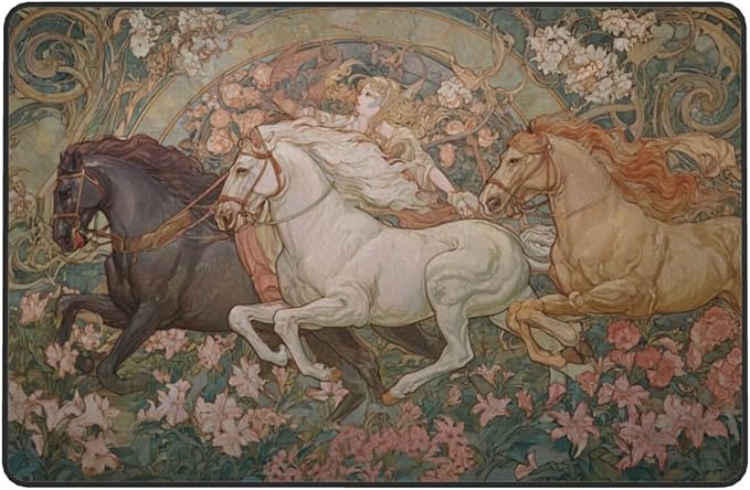 Horse Western Boho Ethnic Style Area Rug Washable Outdoor Rugs Anti-Slip Soft Carpet Entryway Indoor Door Mat for Bedroom,Living Room,Porch,Terrace and Entrance Decor 9'x 6'