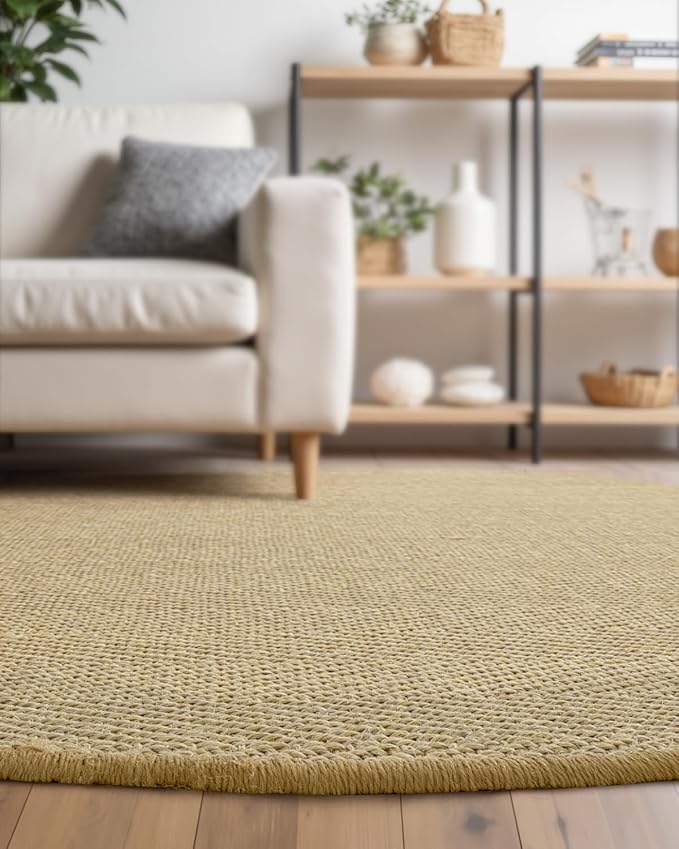 DEXI Round Sisal Rug Natural Fiber 6x6, Braided Woven Area Rugs No Shed, Large Soft Neutral Rustic Carpet Mat for Indoor Outdoor Patio Dining Living Room Bedroom Farmhouse, 6ft, Natural