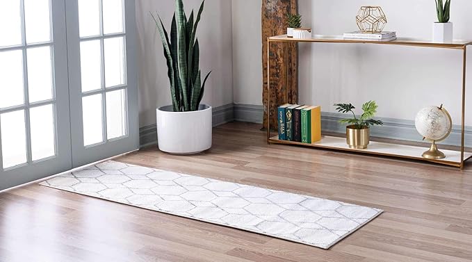Unique Loom Trellis Frieze Collection Area Rug - Geometric (2' x 8' 8" Runner, Ivory/ Gray)