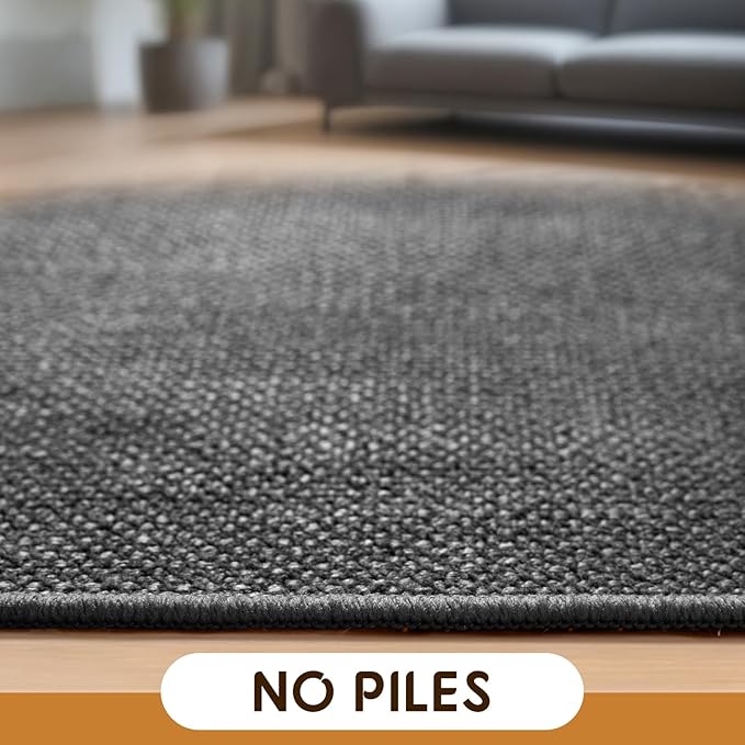 LBRO2M Easy Jute Solid Area Rug 8X10 Washable Rugs for Living Room Bedroom Natural Jute Indoor Outdoor Carpet Durable, Solid Non Shedding Eco Friendly (8X10 Black Gray)