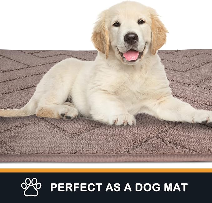 PURRUGS Dirt Trapping Door Mat 24" x 35.5", Non-Slip Machine Washable Entry Rug, Shoe Scraper, Dog Doormat, Super Absorbent Welcome Mat for Front & Back Door, Muddy Wet Shoes & Paws, Grayish Brown