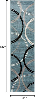 Rugshop Modern Wavy Circles Design Runner Rug, Fade-Resistant Carpet for Hallway, Mudroom, or Kitchen, Blue, 2' x 10'