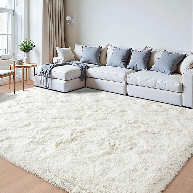 Beglad Fluffy Area Rugs 4x6 Feet, Modern Minimalist Style Shag Rugs, Non-Slip Indoor Carpet Soft Rugs for Bedroom, Living Room & Kids Room, Cream White