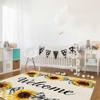Summer Sunflowers Rectangular Welcome Area Rugs for Living Room Bedroom 5 x 6.9 ft Bow Tie Plaids Non-Shedding Soft Low Pile Rug Rustic Linen Non Slip Washable Rug for Nursery Entryway Playroom